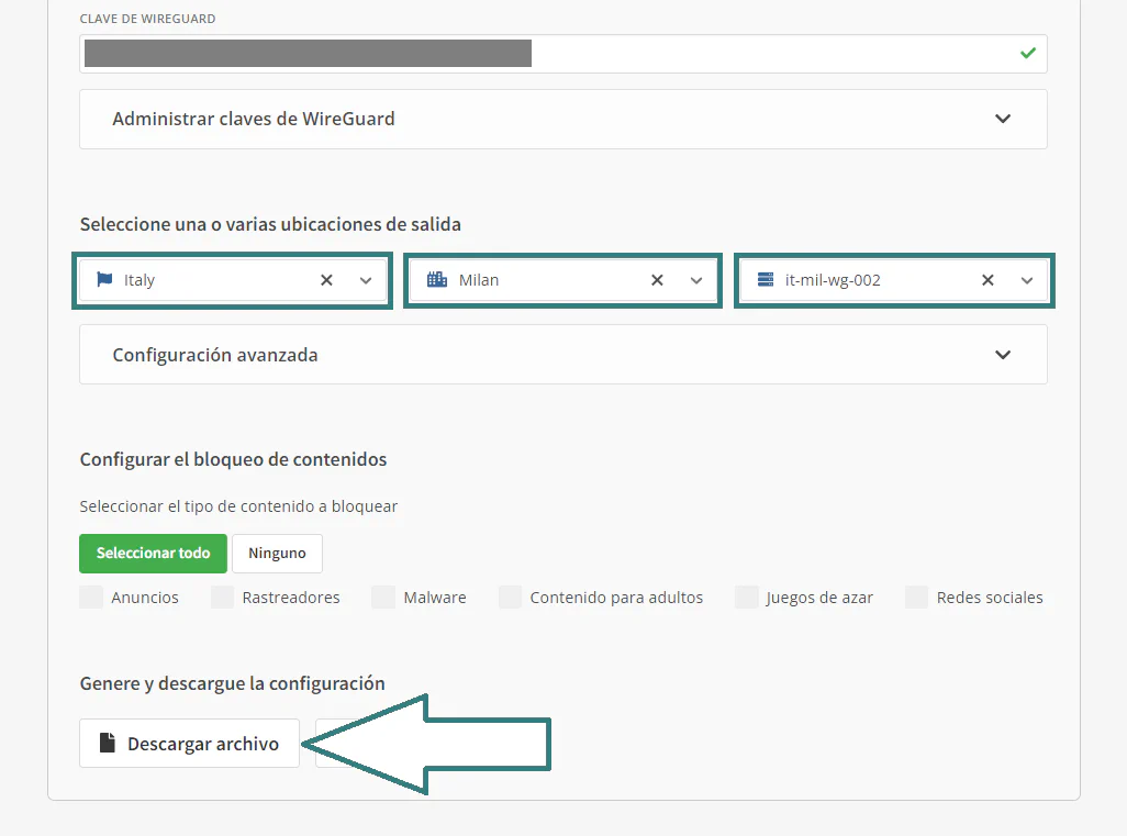 4º Configuración del tunel VPN (Mullvad)